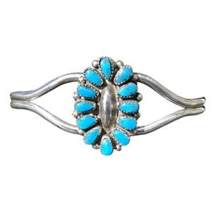 Zuni Turquoise Petit Point Cluster Cuff Maryann Felix Chavez Sterling Silver